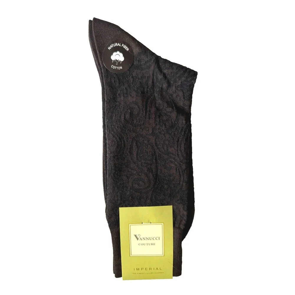 Vannucci Designer Paisley Mens Dress Socks Sz 10-13 Black Brown Cotton